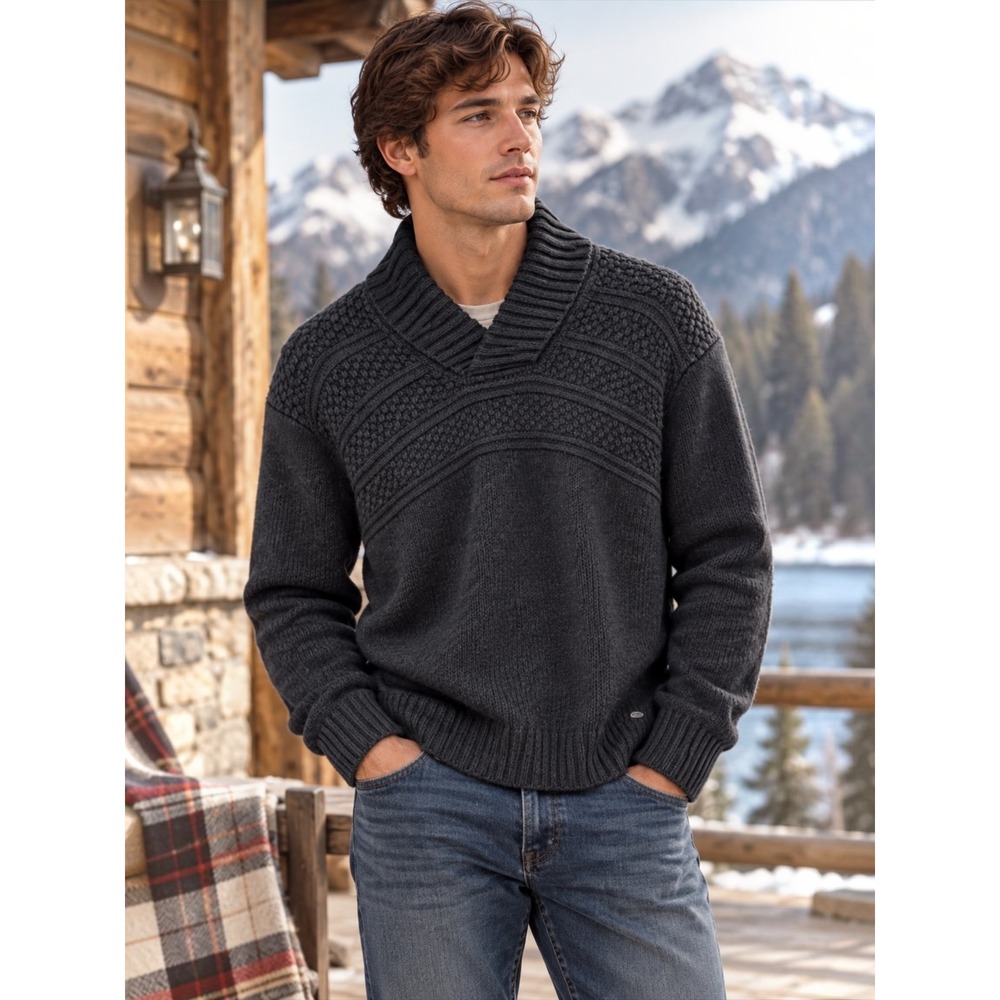 Chaps Mens VTG Thick Chunky Fisherman Knit Sweater Medium Cabin Outdoor Granola
